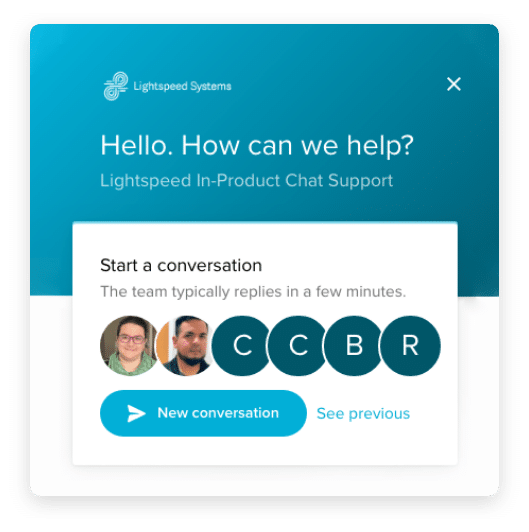 Schermata del supporto chat all'interno del prodotto Lightspeed Systems